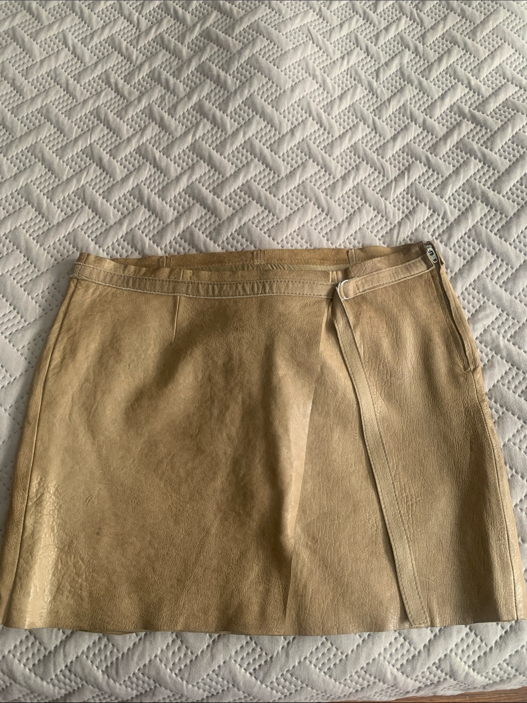 Helmut Lang Sand Leather Mini Skirt A Line Trapeze